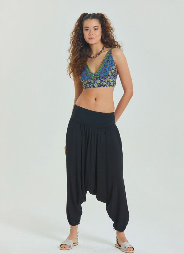 Black Women's Shalwar with Gimp Detailed Elastic Pocket on the Leg 4480